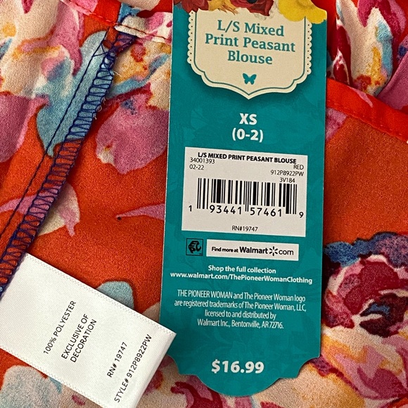 Pioneer Woman Mixed Print Peasant Blouse - Picture 6 of 7